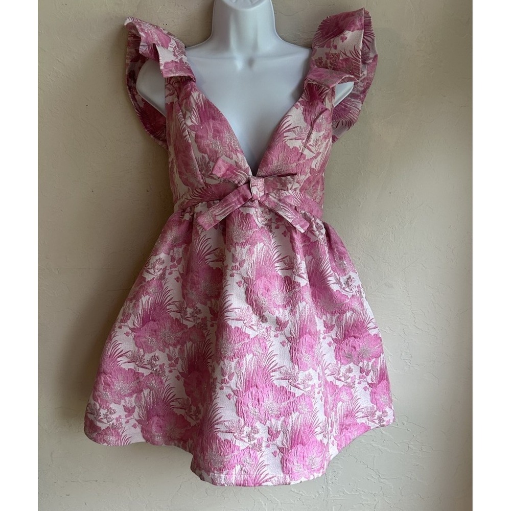 Altar'd State Ashley Jacquard Mini Dress XL NWT Coquette Feminine Romantic Bow